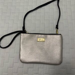 Betsey Johnson Metallic Rose Gold Crossbody with Black Strap